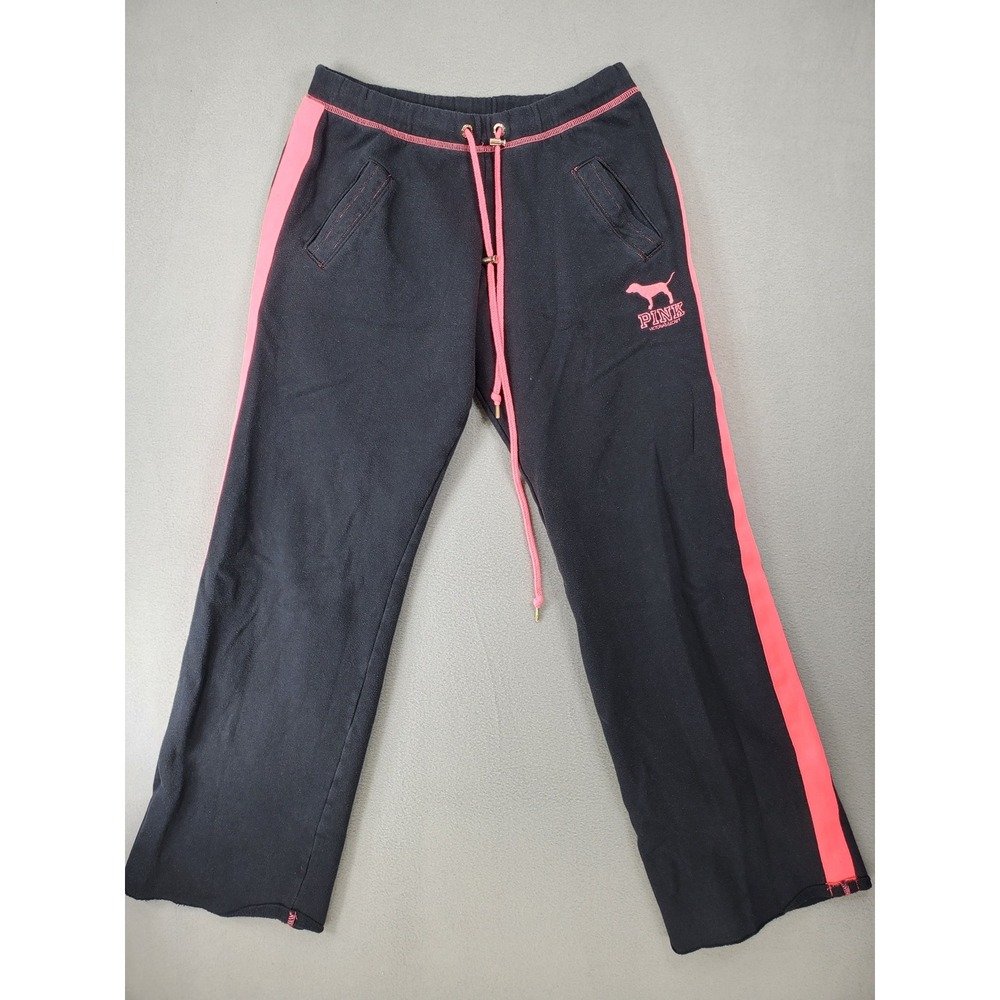 PINK Victorias Secret Sweatpants Women XS Black Neon Pink Side Stripe Limited ED